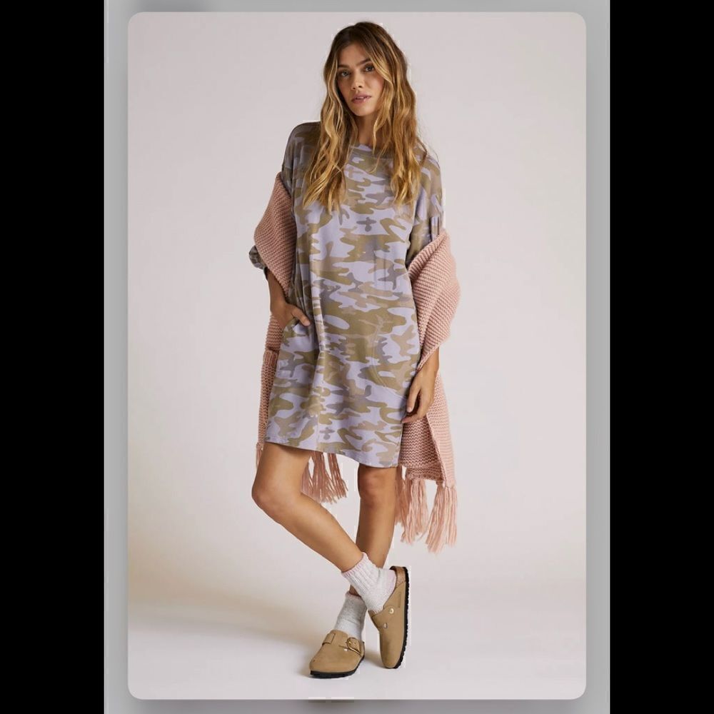 Anthropologie Camo Fleece Sweatshirt Dress Medium